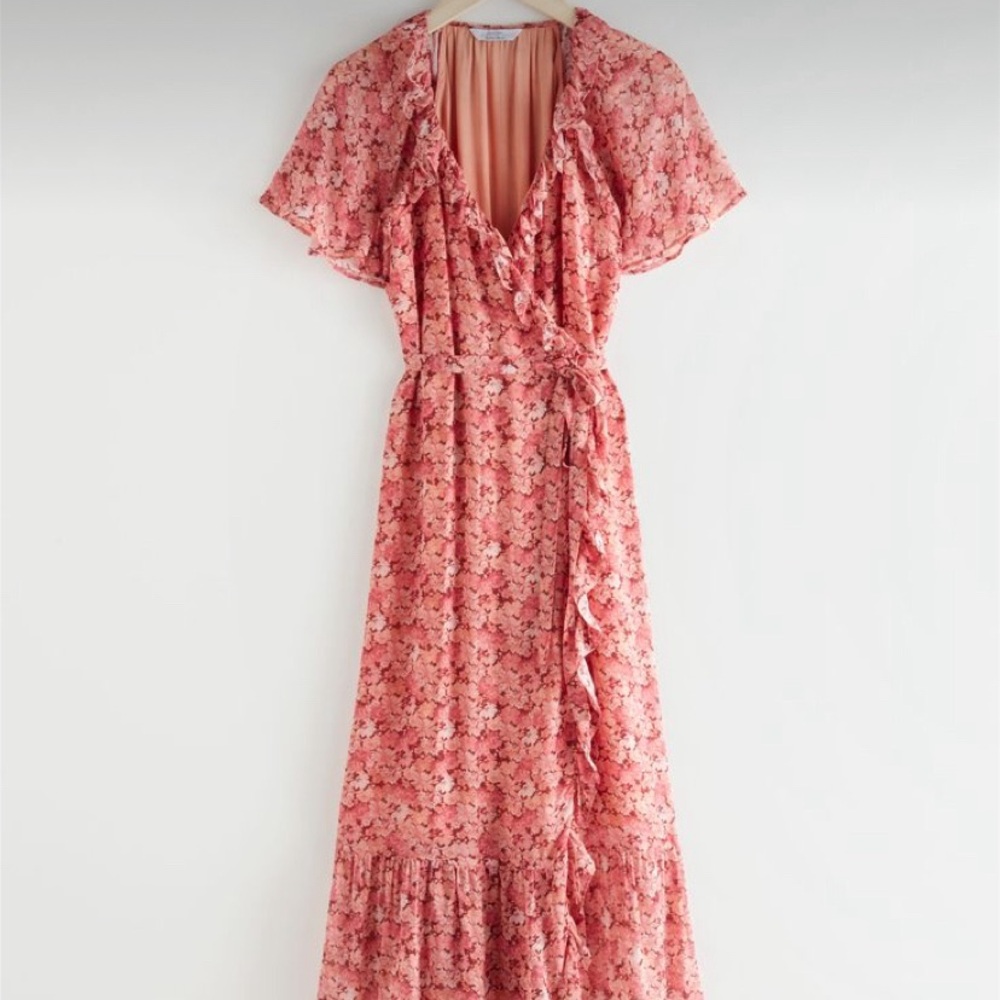 & Other Stories Pink Floral Midi Dress